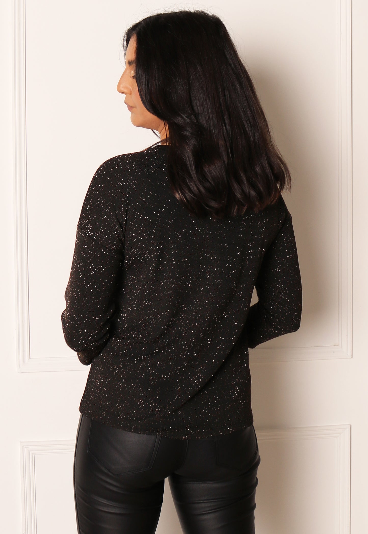 ONLY Queen Glitter Lurex Top with Three Quarter Sleeves in Black & Bronze - concretebartops