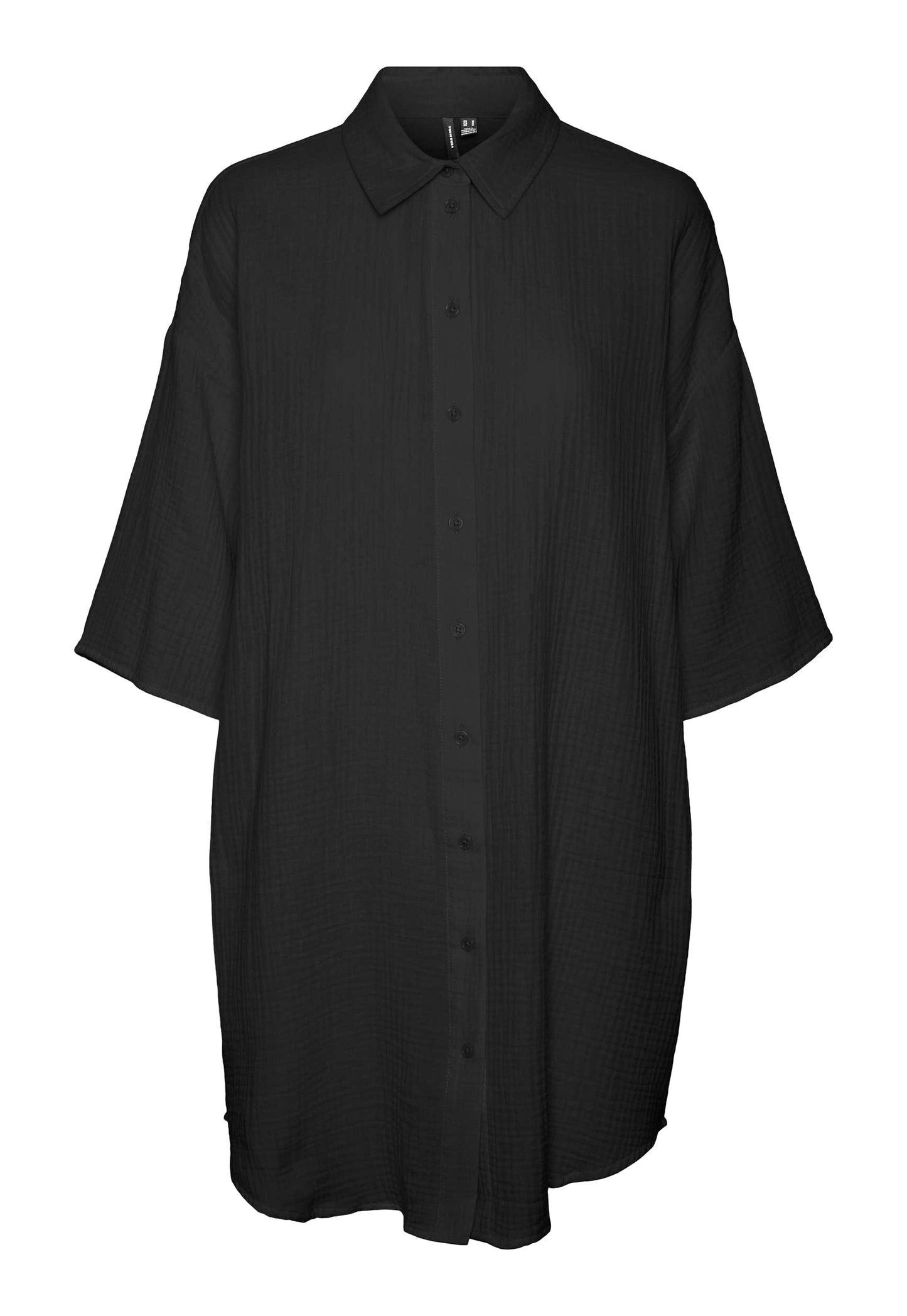 VERO MODA Natali Oversized Cotton Cheesecloth Beach Shirt Dress in Black - concretebartops