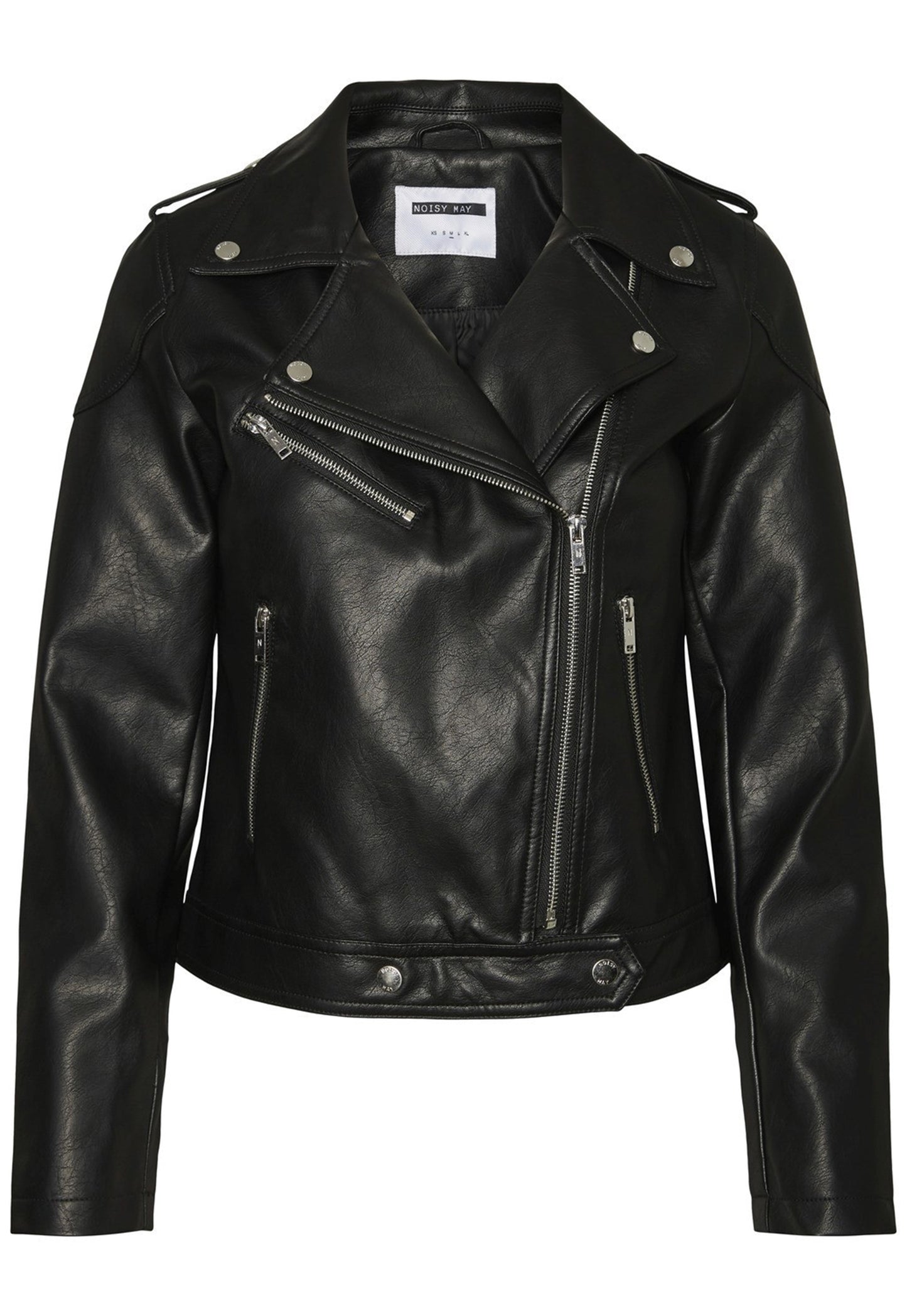 NOISY MAY Rollo Classic Faux Leather Biker Jacket in Black - concretebartops