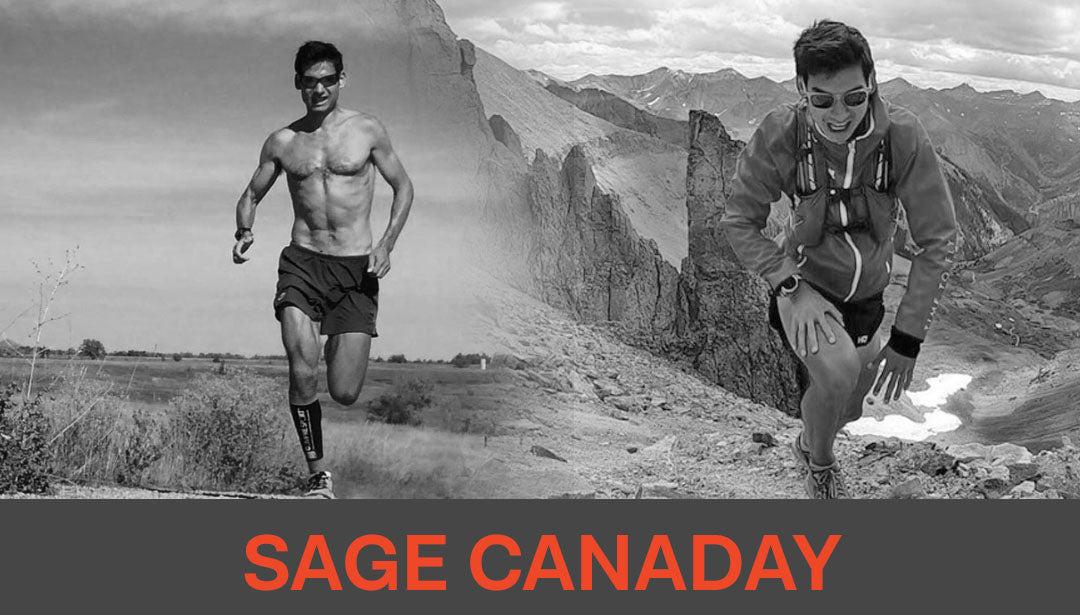 Photo collage of trail runner Sage Canaday