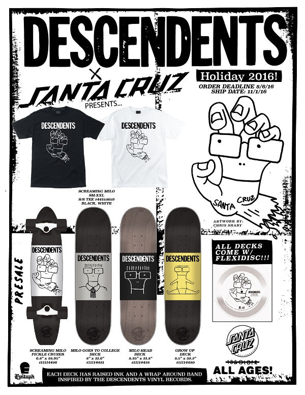 Descendents - Milo Head Team Santa Cruz LTD ED Skateboard Deck W/Flexi Disc