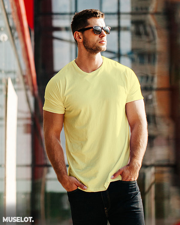 Plain mens yellow t shirt | Solid t for online | Muselot