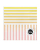 Package of 20 paper party napkins in rainbow gradient stripe pattern, showing pink, orange, and yellow gradient