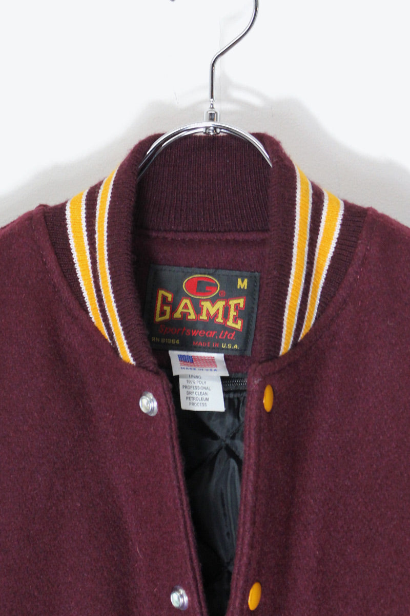 MADE IN USA 90'S STADIUM JACKET / BURGUNDY/YELLOW [SIZE: M USED]