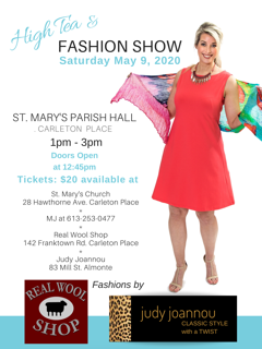 High Tea & Fashion show May 9th, 2020 presented by The Real Wool Shop & Judy Joannou