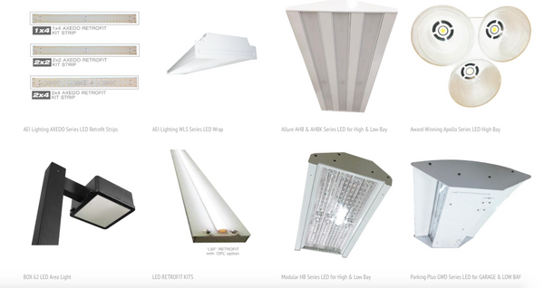 AEI Lighting's DLC Listed LED Lighting fixtures include retrofits, high bay, site area, vapor tight and wall packs.