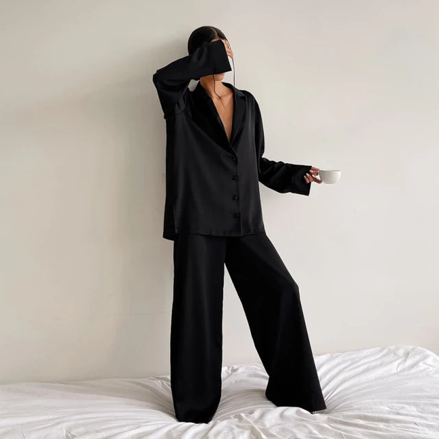 Sexy Satin Silk Pajama Top & Pant Set