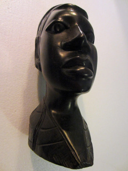 Folk Art African Head Bust Hand Carved Ebony Sculpt