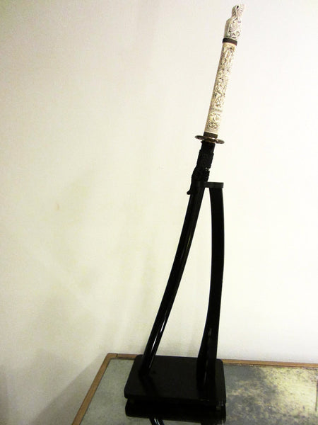 Traditional Samurai Style Katana Japan Sword On Black Wood 