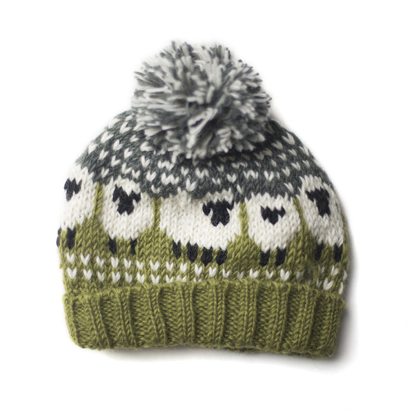 ladies green bobble hat