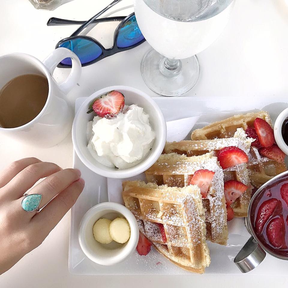 Strawberry waffles at Rowenas