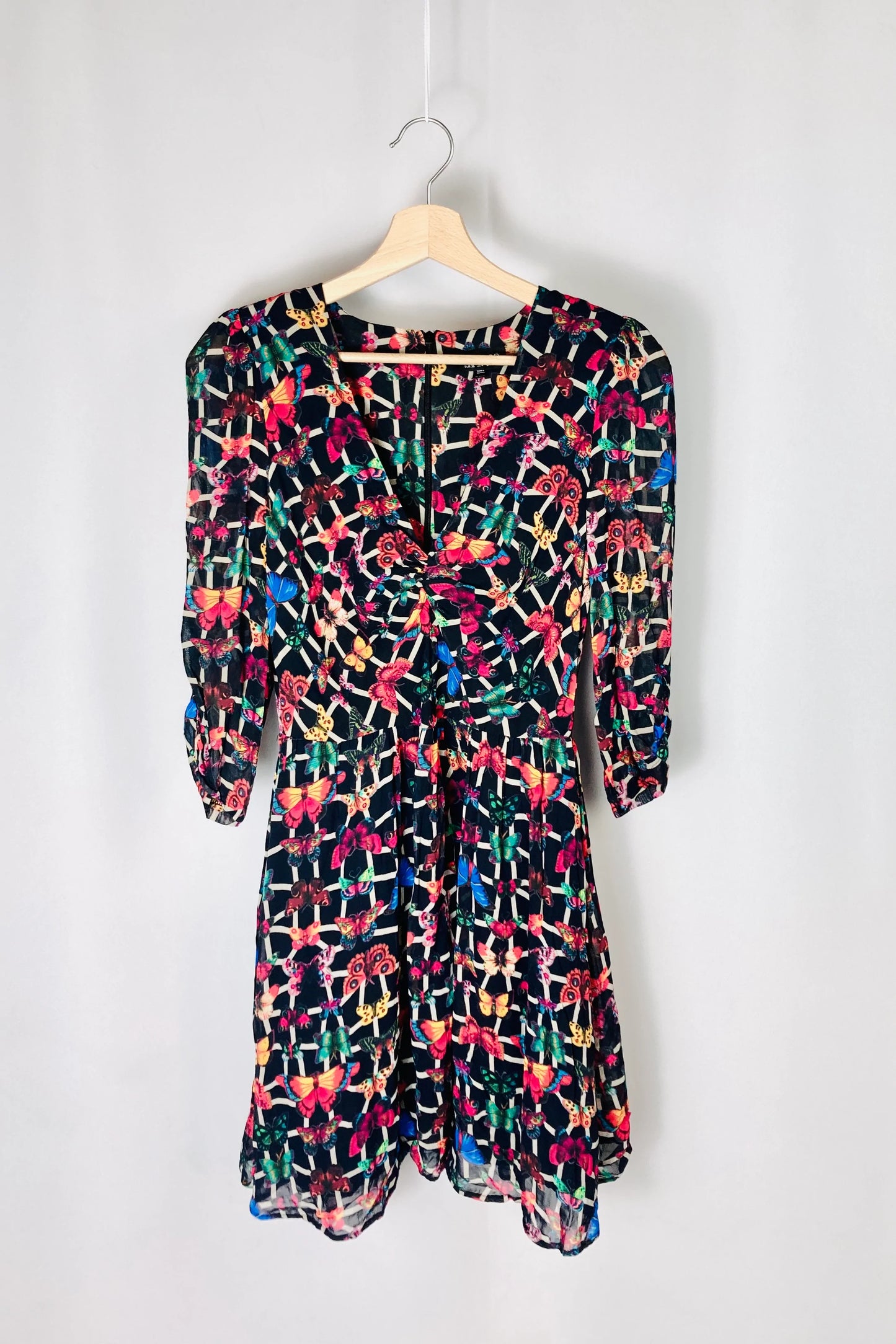 Pillangós 3/4 ujjú miniruha (34, viszkóz, Topshop)