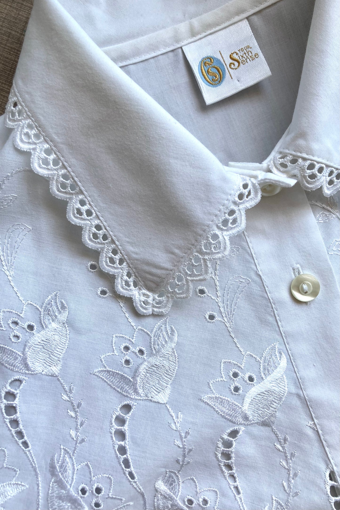Vintage madeira hímzett oversized 3/4 ujjú blúz (38, pamut/műszál)