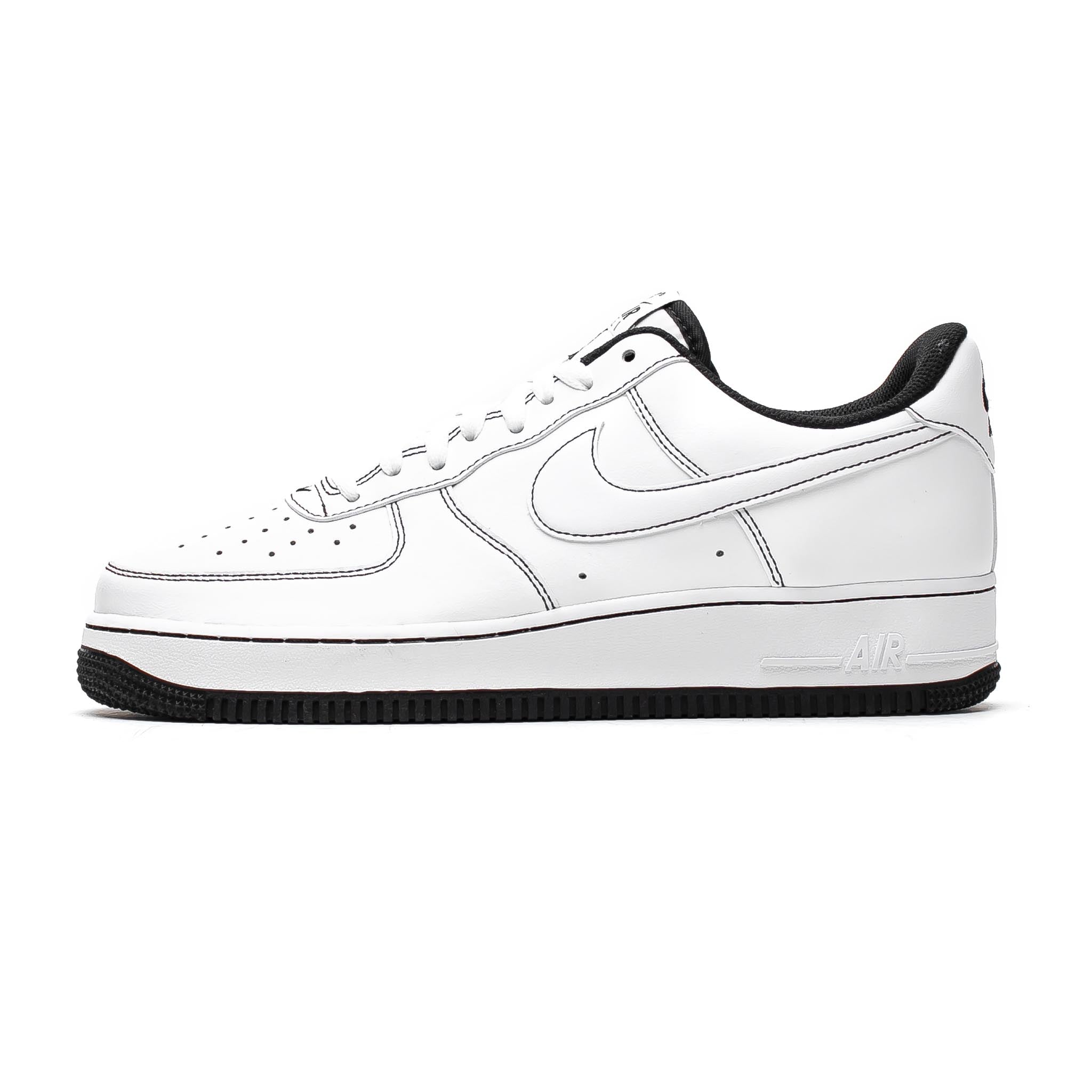 white air forces with black stitching