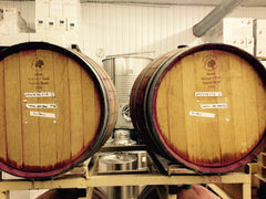 French oak barrels filled with New Jersey wine