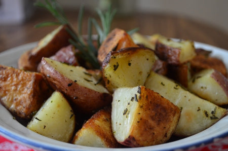 Roasted potatoes with herbs, paired with Unionville Chardonnay