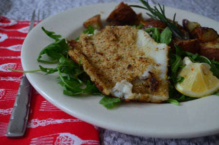 Sauteed sole with potatoes and arugula, paired with New Jersey Chardonnay