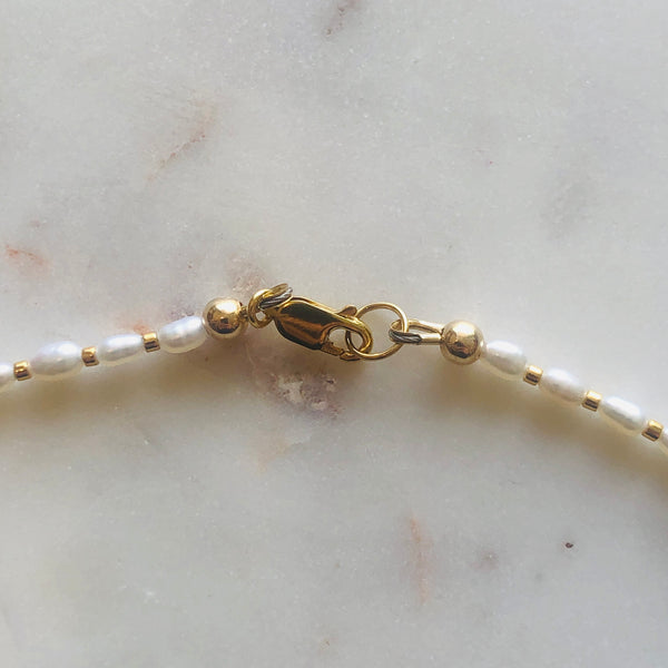 Tiny Pearl With 24k Gold Beads Necklace