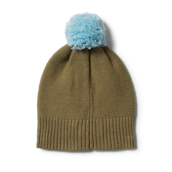 Knitted Hat With Pom Pom, Olive