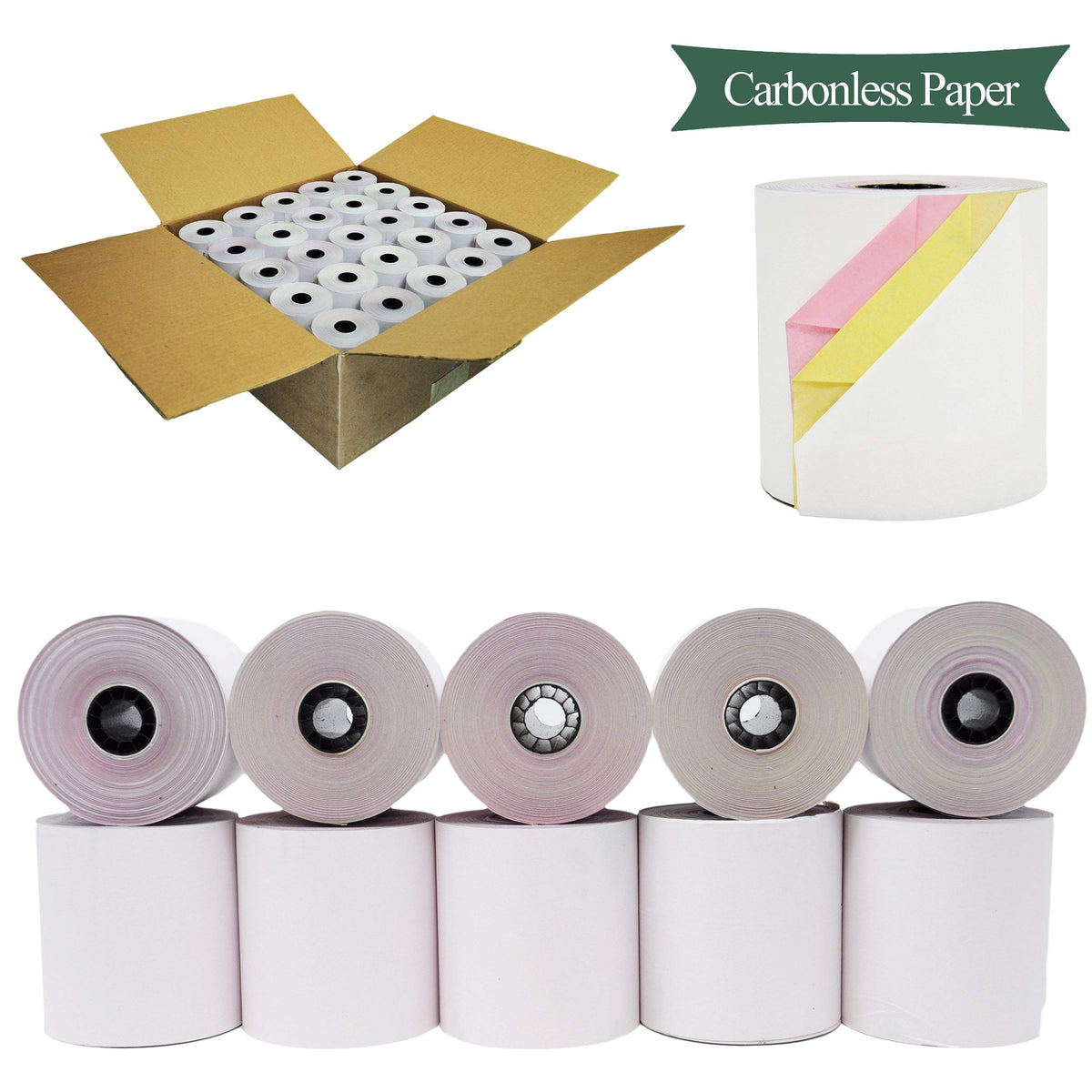 2-ply Carbonless Carbonless Cash Register Paper Box of 50 Rolls Made in USA From BuyRegisterRolls 3.0 x 3.0 inches x 90 feet 
