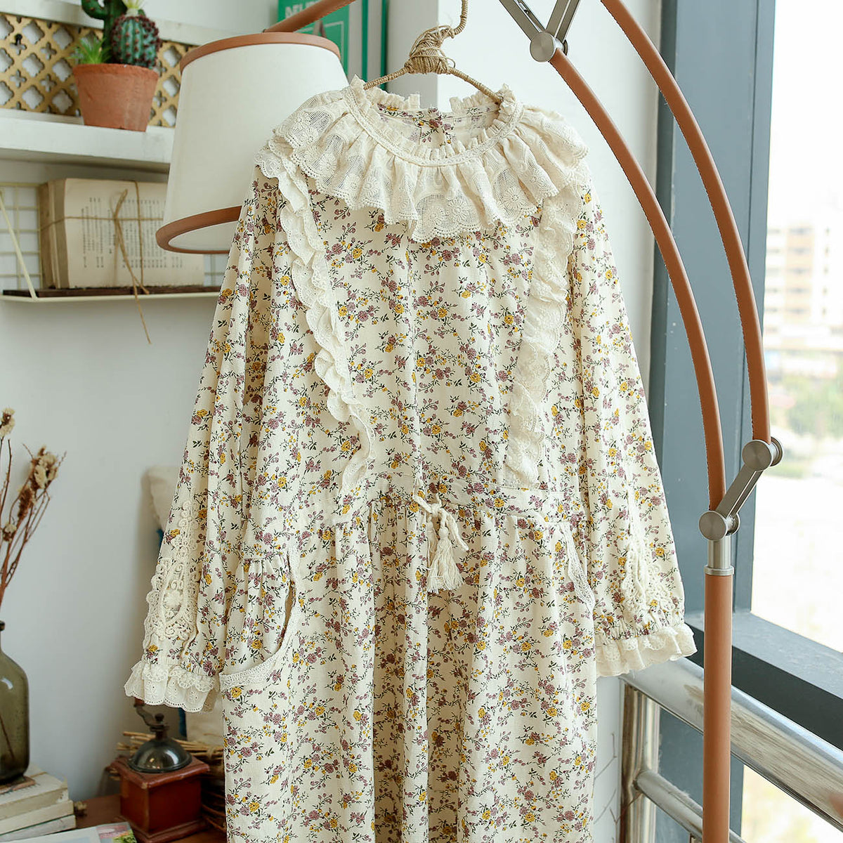 Cotton Lace Collar Vintage Floral Print Dress