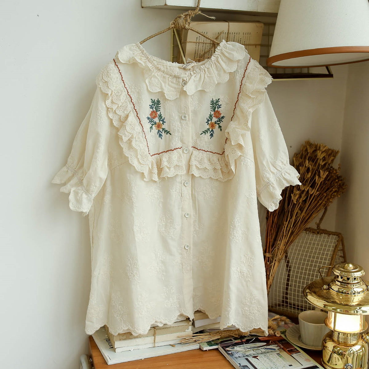 100% Cotton Lace Embroidered Blouse