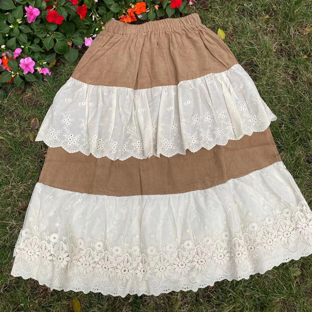 Vintage Lace Trim Big Hem Skirt