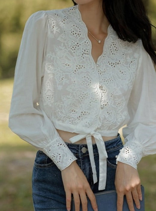 Short Style Lace Embroidered Blouse