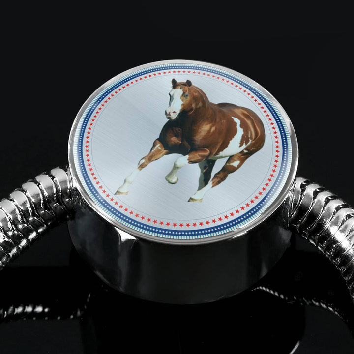 American Paint Horse Print Circle Charm Steel Bracelet