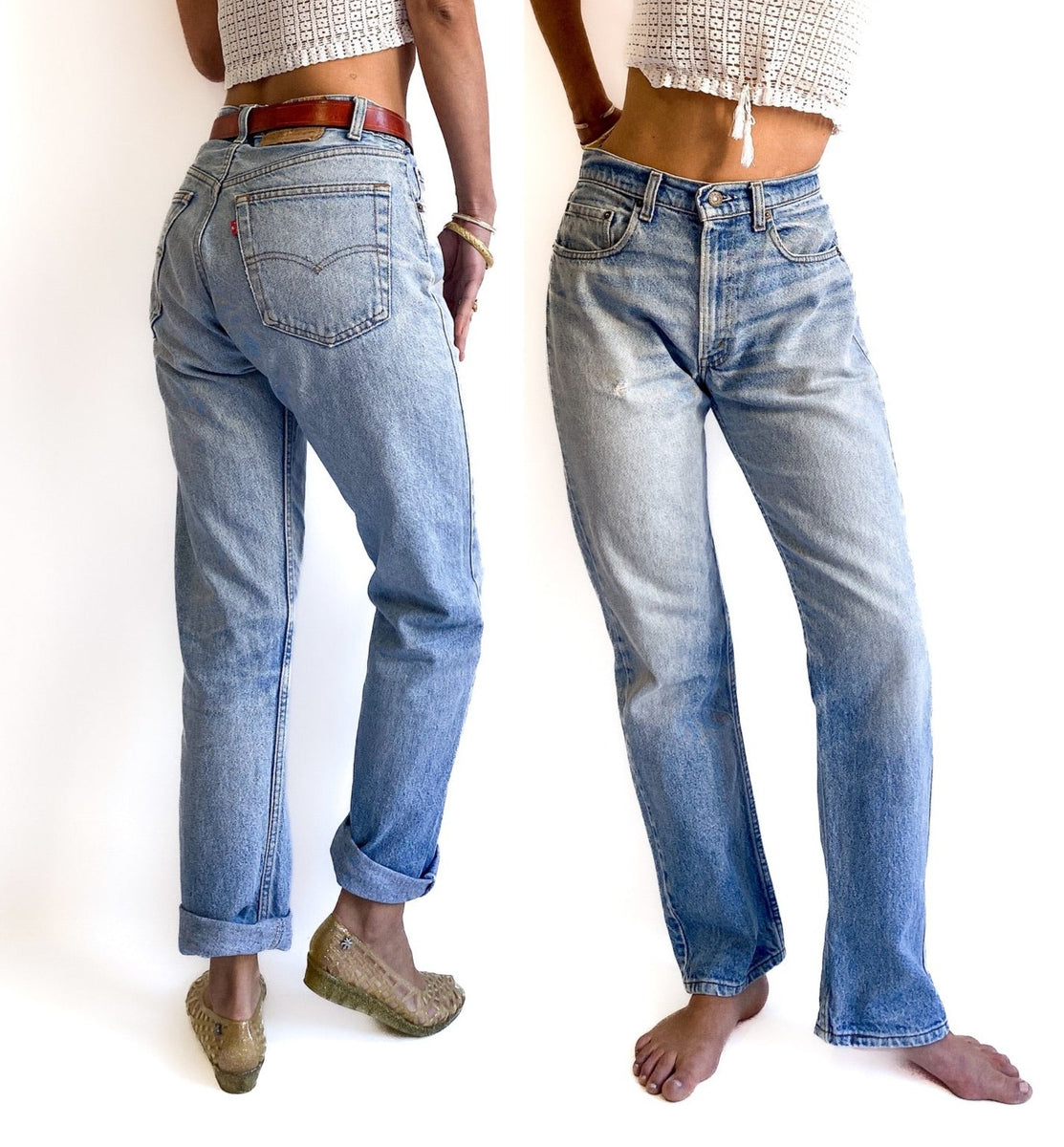 80s/early 90s vintage 505 Levi’s denim jeans. Light wash, slightly  weathered, size W32 L30