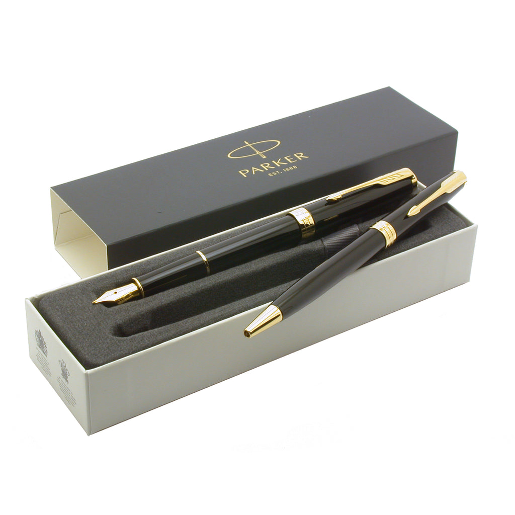 18K Gold Nib Gloss Black with Gold Trim Black Refill & Cartridges Parker Sonnet Duo Gift Set with Ballpoint Pen & Fountain Pen Gift Box