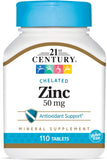 21st Century, Zinc, Chelated, 50mg 60tabs - Organic and Natural