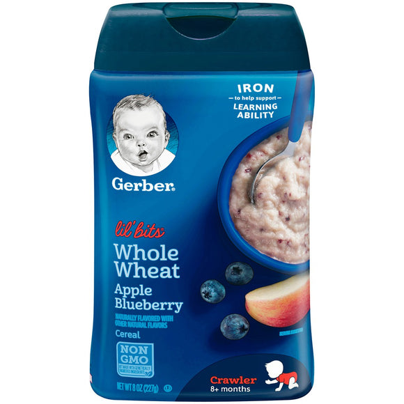 Gerber, Lil' Bits, Whole Wheat Cereal, 8+ Months, Apple Blueberry, 8 oz (227 g)