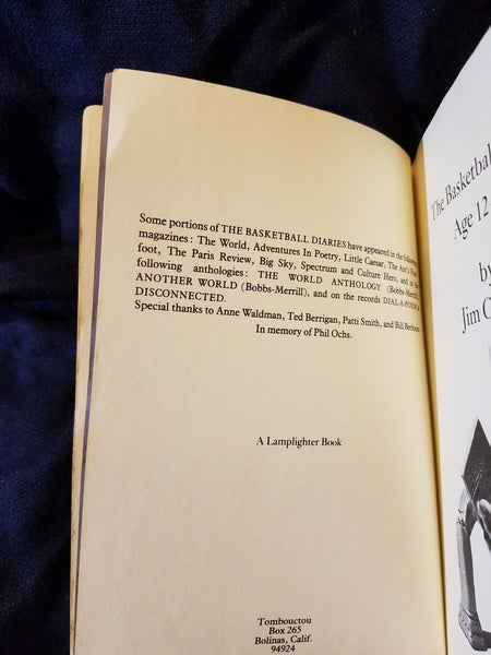 Basketball Diaries Age 12-15 by Jim Carroll. First printing – formerly