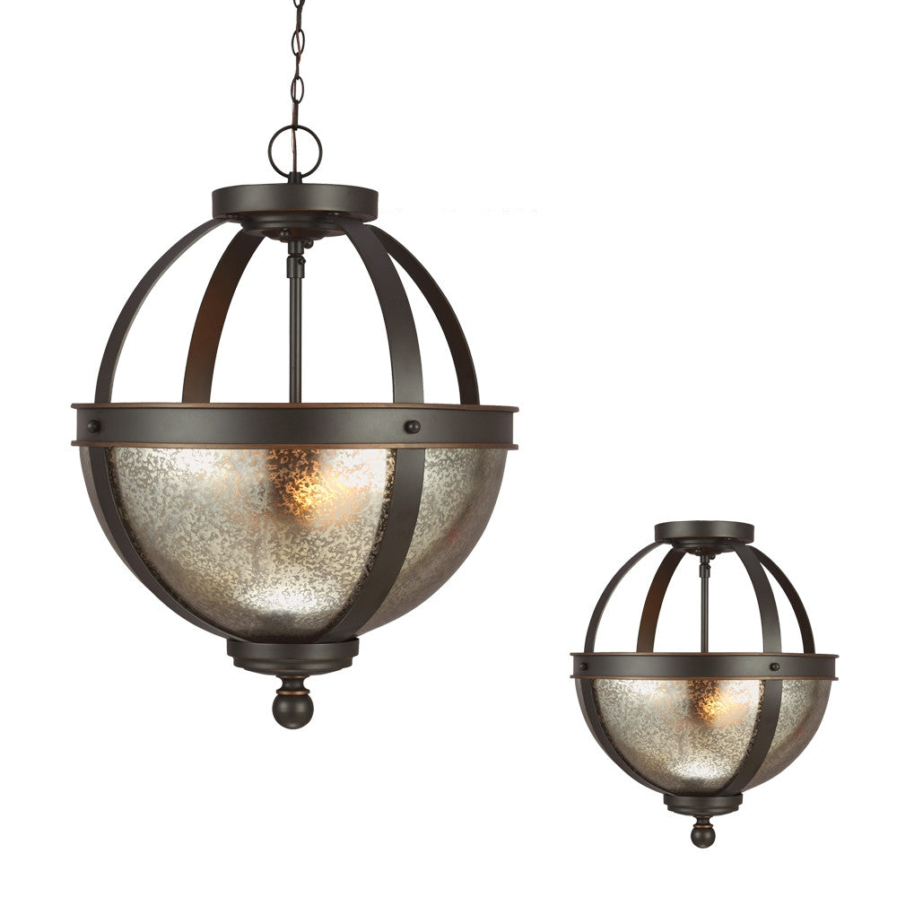 Bronze with Mercury Glass 2 Light Semi Flush Convertible, Lighting, Laura of Pembroke