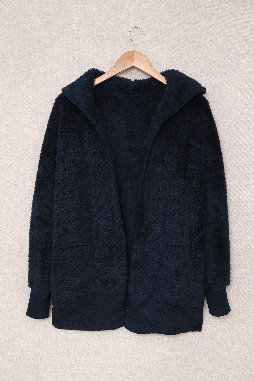 Full Size Fleece Open Front Hooded Jacket with Pockets