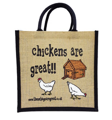 chickens are great jute shopping bags