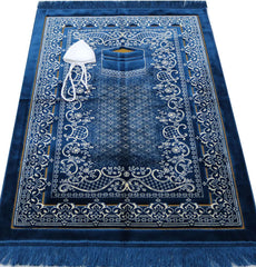 Double Plush Wide Extra Large Prayer Rug - Blue