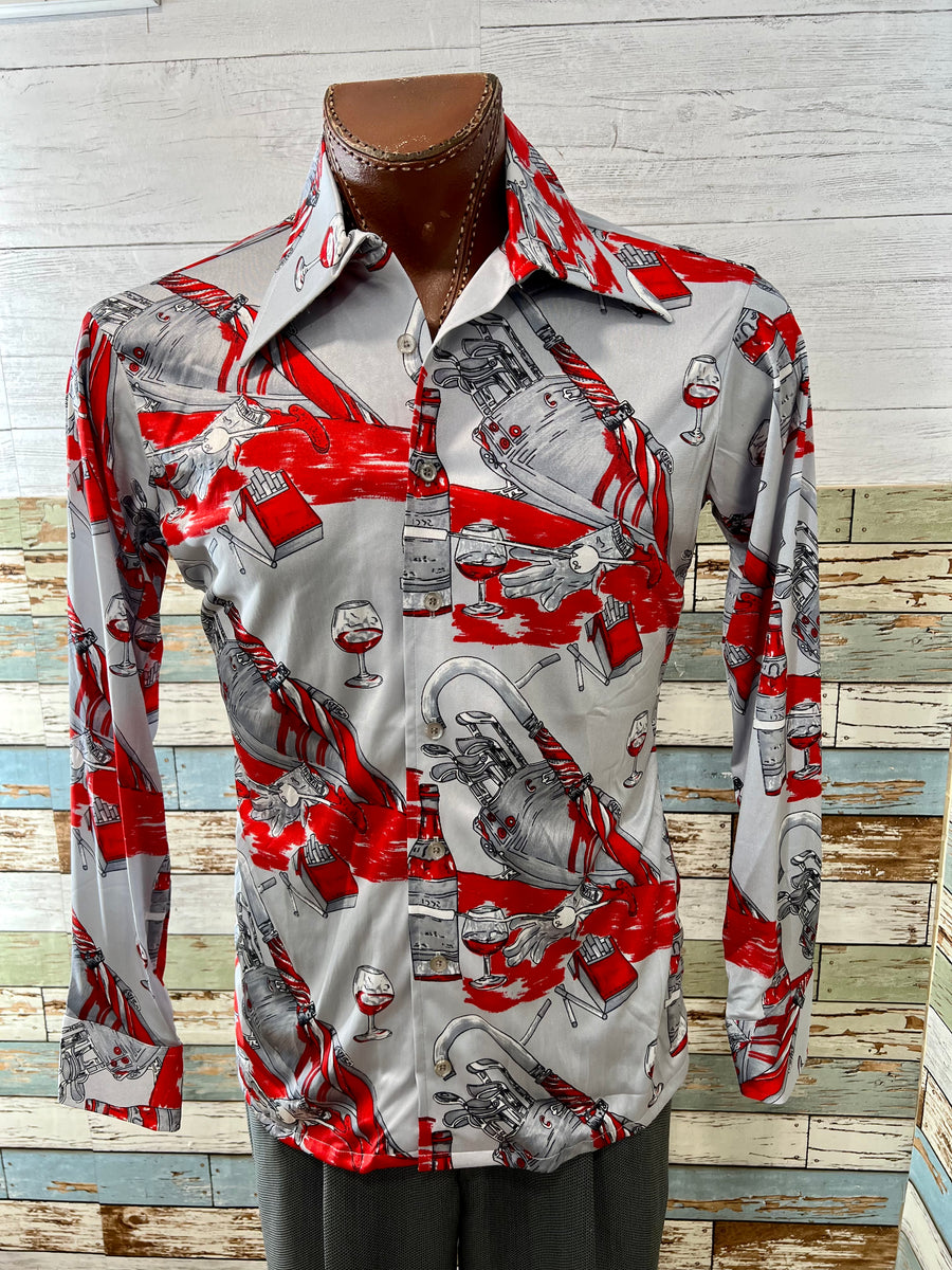 70's Long Sleeve Golf Print Shirt by Oleg Cassini with Original Tag