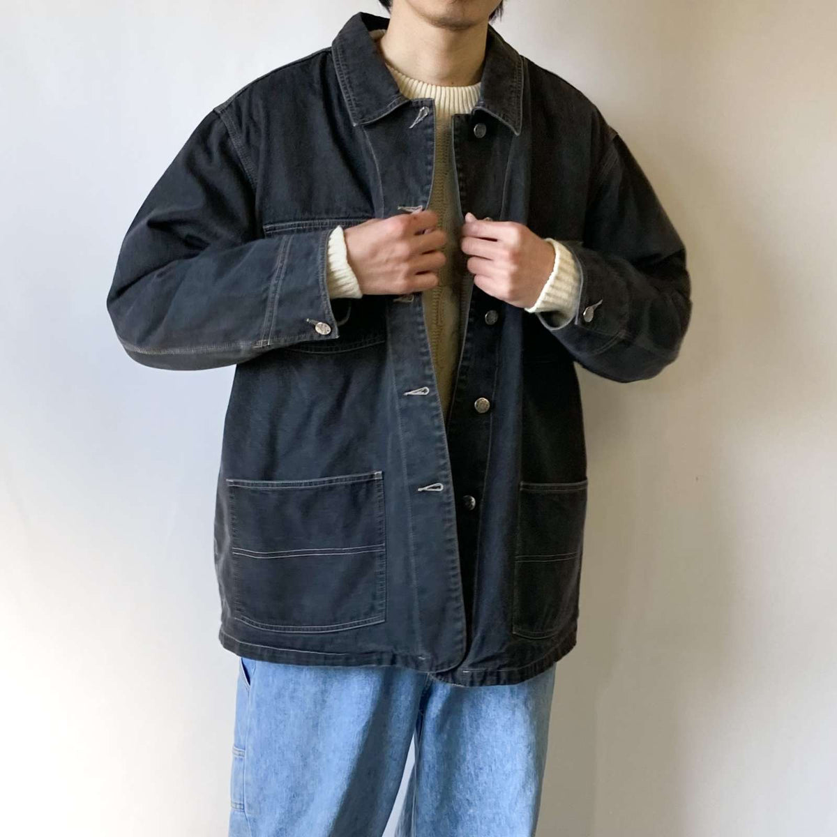 古着 90's～ DENIM&CO ブラック デニム カバーオール – Gleeful