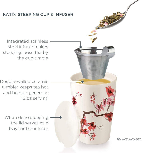 Tea Forte Kati Cup Ceramic Tea Infuser Cup with Infuser Basket and Lid for Steeping