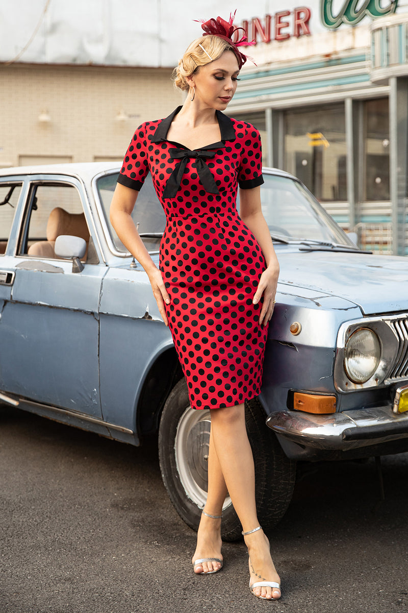Sta in plaats daarvan op Mijlpaal Sovjet ZAPAKA Vrouwen Vintage Jurk Rode Polka Dots Bodycon 1960s Jurk met Strik –  ZAPAKA NL