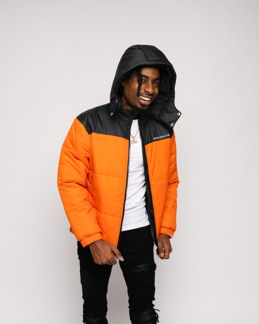 Colorblock Puffer Jacket (Orange)