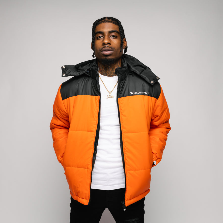 Colorblock Puffer Jacket (Orange)