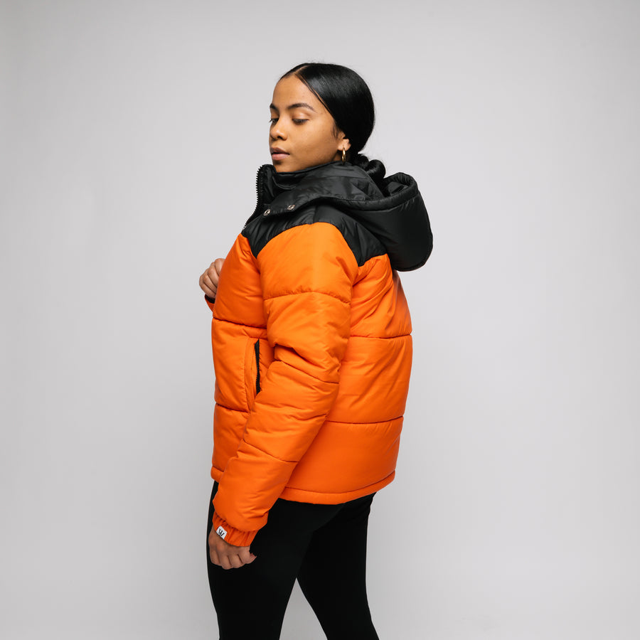 Colorblock Puffer Jacket (Orange)