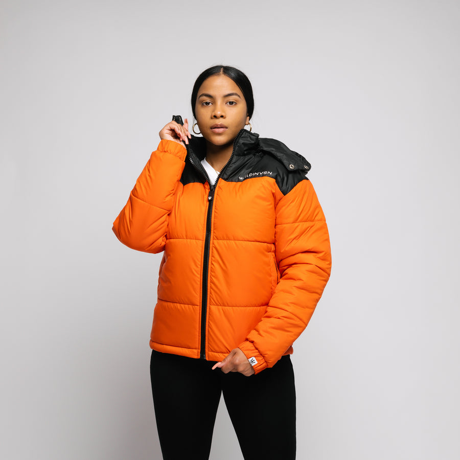 Colorblock Puffer Jacket (Orange)