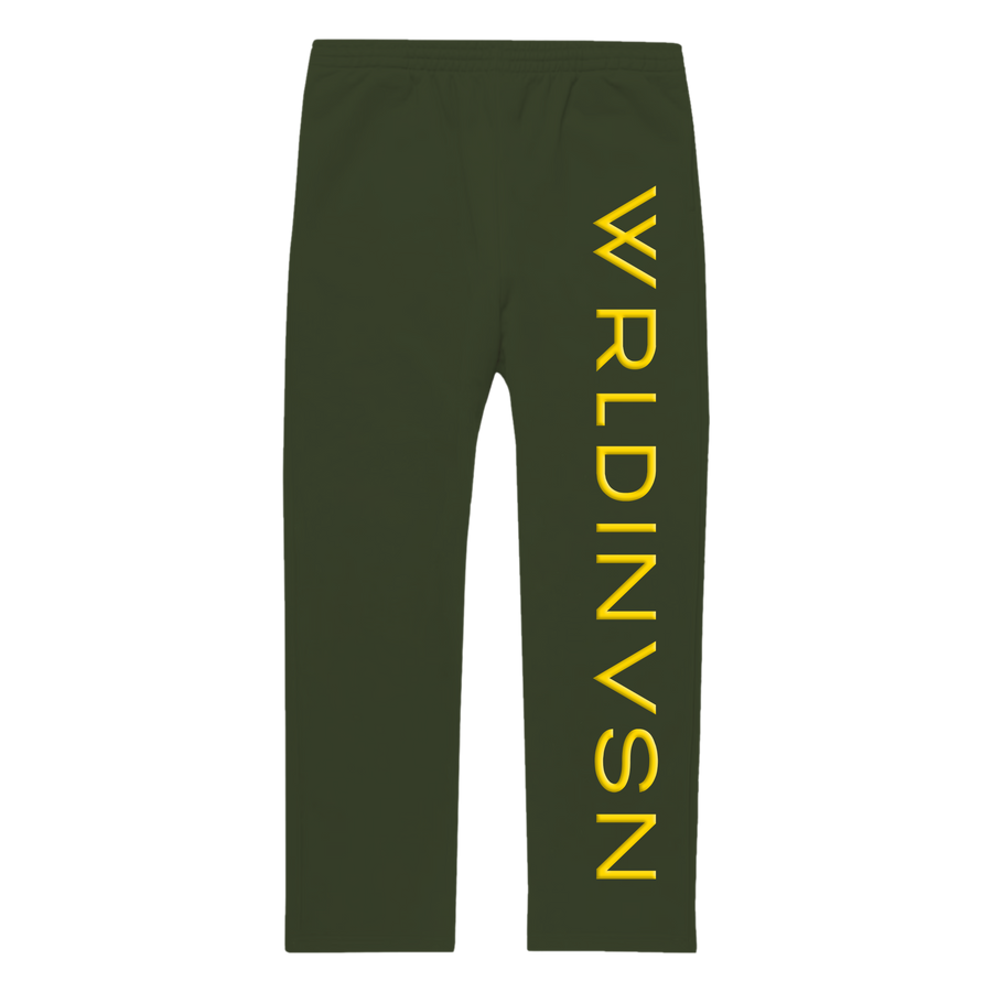 Puff Print Straight Leg Sweatpants (Olive/Yellow)