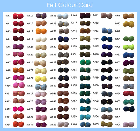 colour chart for personalised felt products