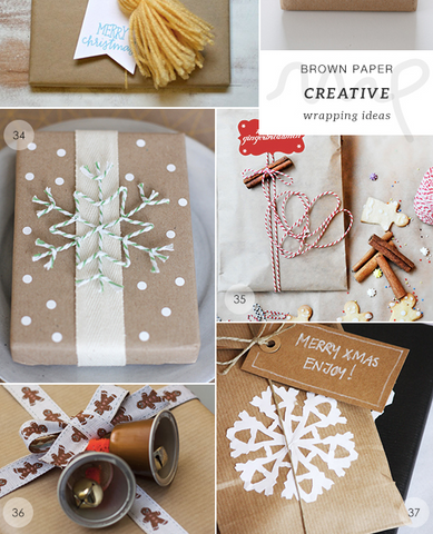 hand decorated wrapping paper using kraft and string