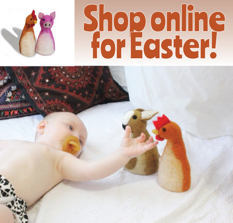 Shop online this EAster at Rainbows and Clover ethically made gifts, toys and decor